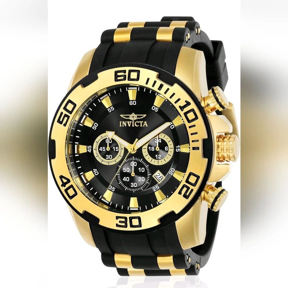 NEW NIB Invicta Pro Diver‎ Mens Model 22340 Men's Watch Quartz 18k Gold 300 Feet